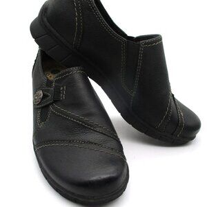 Earth Origins Women's Black Leather Shoes Loafers with Button Detail Size 7.5